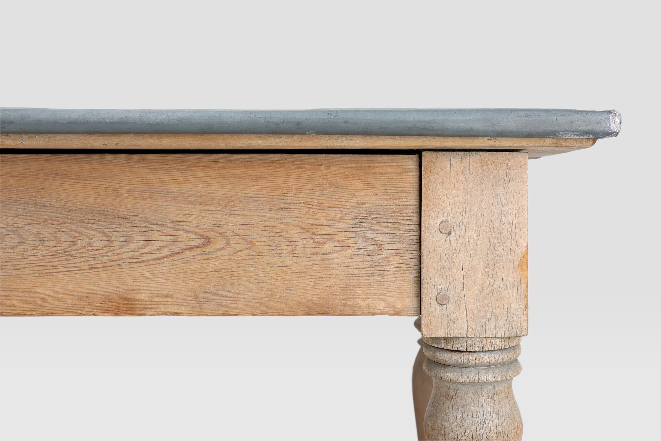 Rustic French pine wood dinner table with zinc top, ca. 1850thumbnail